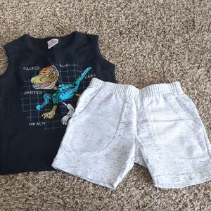 Dinosaur Graphic Tank Top and White Shorts Set